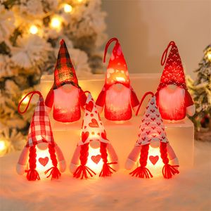 Christmas Luminous Gnomes Couple Ornaments Handmade Swedish Santa Dwarf Plush Hanging Decorations Valentine Home Decor