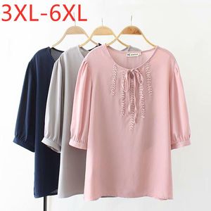 Mulheres Blusas Camisas 2022 Senhoras Verão Plus Size Tops para Mulheres Grande Blusa De Manga Curta Solta Casual Cabeça Pink Chiffon Camisa 3xL 4XL 5