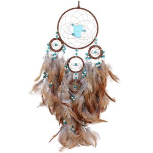 Dekorativa Objekt Figuriner Dream Catcher Fem Ringfjäder Hängsmycke Bohemian Style Hängande Barnens Utomhusrum Väggmontering