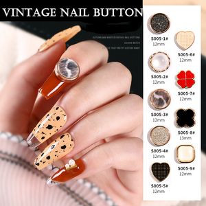 2021 Random 10PCS Set Retro Button For Nails 3D Round Leopard Print Nail Art Decorations Metal DIY Japanese Design Manicure Simple Charm Amber Accessories
