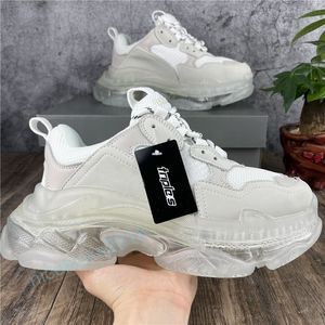 Paris Casual Shoes Triple S Clear Sole Trainers Pappa Sko Sneakers Svart Vit Kristallplattform Män Kvinnor Scarpe Överlägsen kvalitet Chaussures