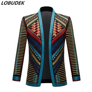 Men's Business Casual Blazer Embroidery Stripes Velvet Coat Vintage Court Wedding Groom Suit Jackets Singer Host Stage Costume Male Concert Performance Slim Tuxedo