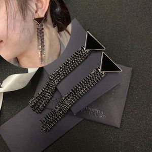 Women Fashion Brand Triangle Long Tassel Chain Dangle Drop Ear studs High Quality Have Stamps Eardrop Earrings For Lady Luxury Designer Jewelry Gift
