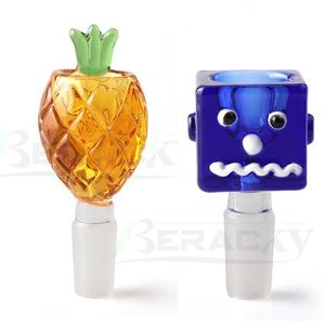 Beracky Two Styles Pineapple Square Smoking Glass Bowl 14mm Male Colored Heady Bong Bowls Piece For Water Bongs Dab Rigs Pipes