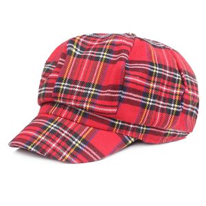 Vår Höst Plaid Cotton Octagonal Hat Mode Kvinnor Unisex Målare Dome Newsboy Cap Casual Lady's Beret Red Navy Blue Wholesale