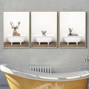 Cute Animal Posters Canvas Prints Wall Art Pictures For Living Room Lavatory Home Decor Toilets Painting Indoor Decoration