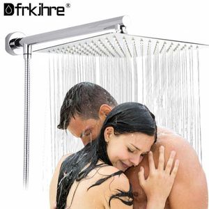 Bathroom Chrome 8/10/12" Ultrathin Shower Head Brass 15" Shower Arm 150cm Stainless Steel Hose Wall Mounted Rainfall Showerhead 210724