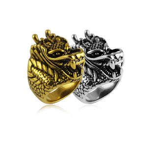 2021 Style Gold Color Dragon Finger Ring för män Kvinnor Punk Gothic 316l Rostfritt stål Bröllopsband Charm Smycken Man Present