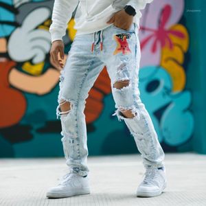 Erkek Kot Yüksek Amerikan Sokak Marka KAPALI Baskılı Yırtık Yıkanmış Mavi erkek pantolonları Streetwear Ince Pantolon Giyim