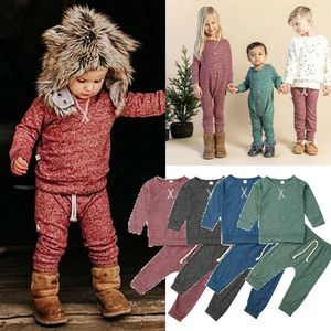 Baby Boys Girls Clothing Sets Unisex Long Sleeve Plain Tops Pants Winter Autumn Newborn Outfits 4 Colors M3708