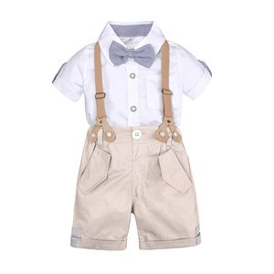 Summer style baby boy clothing sets newborn infant clothes 2pcs short sleeve shirt + suspenders shorts gentleman suits