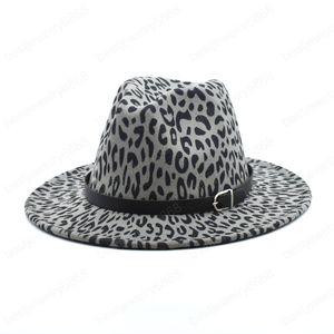 New leopardo impressão fedoras chapéu mulheres de lã outono feltro amplo jazz chapéu homens vintage panamam gamble jazz tap