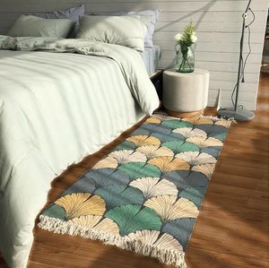 Tappeti Kilim nordico Tappeto in lino di cotone intrecciato a mano con porta a nappa Arazzo da camera da letto Coperta decorativa per tappeto da salotto