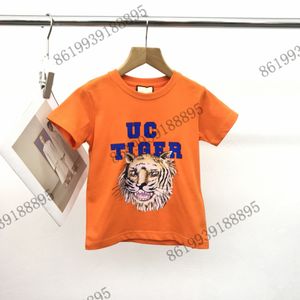 2022ss kids orange T-Shirt  designer New Fawn Print Color block Round Neck Short Sleeve T-Shirts summer boys tops and tees kids cotton clothing lovely cat printing