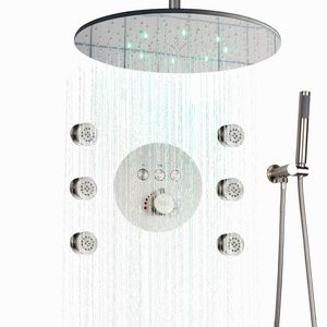 Brushed Nickel Shower Head 20 Inch LED Bathroom Thermostatic Top-end Shower Faucet With Handheld