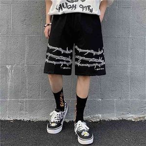 Harajuku Streetwear Iron Chain Pattern Jogger Shorts Men And Women Hip Hop Skateboard Summer Elastic Waist 210716