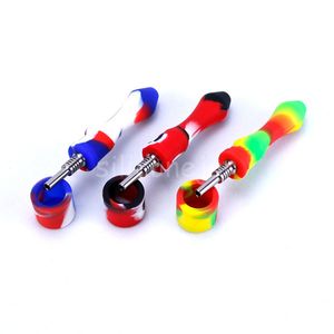 Narghilè in silicone Dab Straw Pipe con kit NC per unghie Ti Set 10mm GR2 Sostituzione punta in titanio Concentrato Cap Rigs Bruciatore di olio di cera