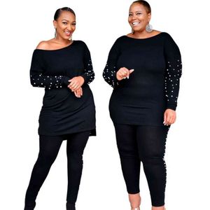 Afrikanska kläder för kvinnor två stycken sätter långa toppar mager byxor matchande uppsättning jogging vinter tracksuit set plus storlek 4xl 5xl 211116