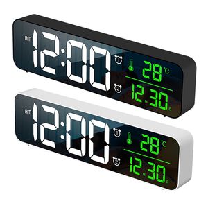 Orologio sveglia a LED con porta USB Tavolo sveglia digitale a specchio Orologio per camere da letto Funzione snooze Orologi da tavolo elettronici 210310