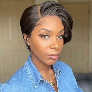 Short Pixie Cut Wig for Women 6 Inch Straight Bob Human Hair Wigs 150% Density with Baby Hair