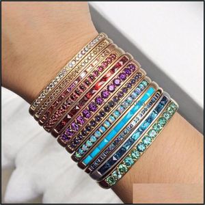 Bangle Jewelrybangle Mti Color Gold Filled Open Cuff Cz For Women Elegance Fashion Jewelry Bezel Round Cubic Zirconia Colored Bracelets Drop