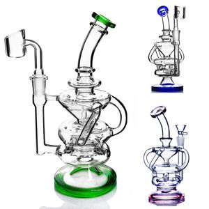 Dab Rig 8,4 polegadas Double Recyler Glass Bong Shisha Dab Rig Beaker Glass Water Bong Smoking Hookah 14,4 mm rosa bong