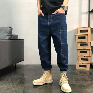 Men's Jeans American Trendy Nine-point Loose Street Washed Denim Overalls With Little Feet Old Harem Pants Elastic Motorwear Trousers