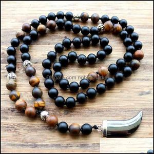 Pendant Necklaces & Pendants Jewelry Design 8Mm Tiger Stone Bead Black Mens Hematite Horn Tooth Necklace Fashion 210323 Drop Delivery 2021 X
