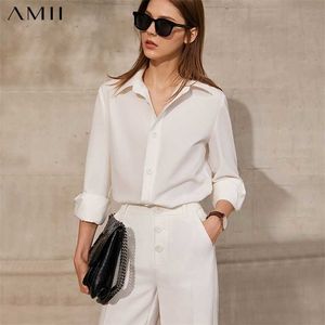 Amii Minimalism Spring Offical Lady Women's Blouse Causal Solid Loose Shirt Tops Buttons Pants 12130055 211106