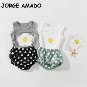 Estate Baby Boys Girl Set da 2 pezzi Cartoon Egg Vest + Elastico in vita Pantaloncini a pois Sport Style nato Abbigliamento E6002 210610