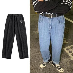 M￤ns jeans 2021 L￶st raka avslappnade breda benbyxor Cowboy Women Streetwear Korean Hip Hop Trousers Spring Summer