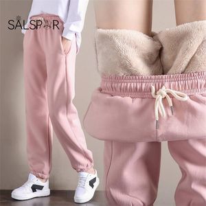 Salspor inverno calças quentes ginásio sweatpants workout fleece calças grossas esporte feminino calça correndo pantalones mujer roupas casuais 210915