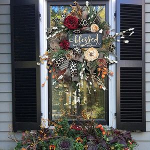 Decorative Flowers & Wreaths Fall Wreath Year Round Front Door Pendant Realistic Garland Home Holiday Decoration A1