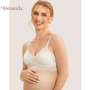 Momanda spets ammande moderskapssjuksköterska för gravida kvinnor lätt vadderad trådlös braltett graviditet underkläder 211217