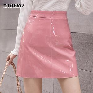 Wholesale pink latex skirt resale online - Skirts Y2k Skirt Pink Pu Leather Glossy High Waist Patent A line Fashion Mini Aesthetic Latex Sexy Casual Harajuku Streetwear