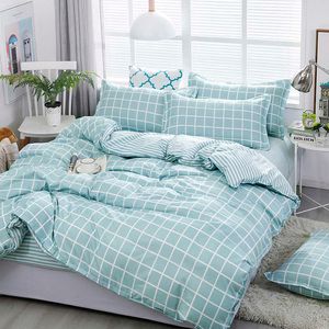 Blå Grid Hem Textil Soft Duvet Täck Kudde Väska Badark King Queen Twin Högkvalitativ ungdomlig stil för sängkläder