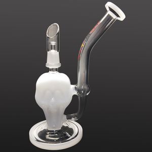 White Skull Shape Small Glass Oil Dab Rigs Bong Accessori per fumatori con narghilè con snodo da 14 mm