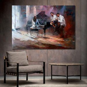 Handmade Willem Haenraets Paintings Music Modern Art City Scenes Oil on Canvas Impressionist Artwork for Living Room Decor