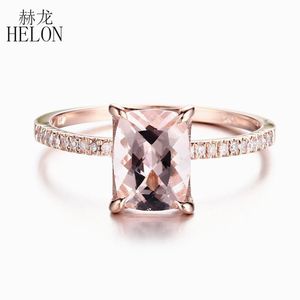 Cluster anéis helon sólido 14k rosa ouro au585 coxim certificado 8x6mm natural morganite diamante casamento casamento mulheres na moda jóias ri
