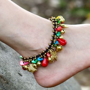 Bohemian estilo mancheng jóias acessórios de cobre meia gota de água mão tecida praia anklet senhora