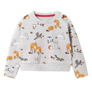 Jumping Metrów Dziewczyny Bluzy Do Jesień Wiosna Zwierzęta Drukuj Bawełna Moda Odzież dziecięca Toddler 210529