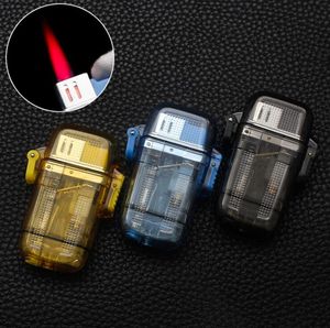 Plastic Jet Straight Inflatable Lighter Clear Body No Gas Windproof Metal Cigarette Cigar Butane Lighters Smoking Tool