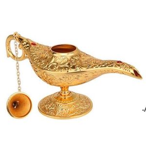 Newest Metal Carved Aladdin Lamp Light Wishing Tea Oil Pot Decoration Collectable Saving Collection Arts Craft Gift RRF14278