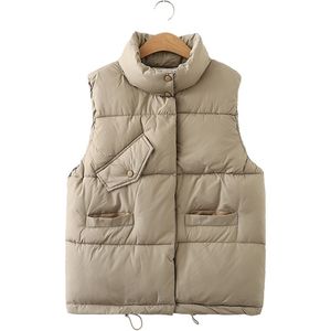 Swobodna lita bawełniana kurtka dla kobiet jesienna zimowa odzież bez rękawów z pojedynczych piersi gęstwy veste femme 210909
