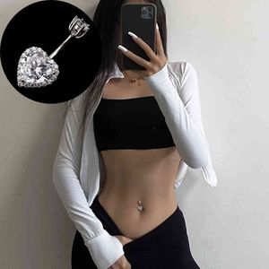 925 Sterling Silver Belly Piercing Button In Navel Ring Love Heart Zircon Body Fashion Jewelry For Women Dance Instructor Gift