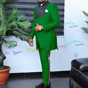 Thorndike Costume Homme Green Dople Bresed Men Suits Slim Fit Terno Tuxedo Groom Blazer Prom Blazer (Giacca + Pantaloni) T1057 x0909