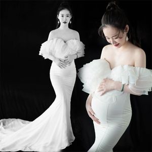 Tulle Shawl Maternity Dresses for Photo Shoot Sexy Fancy Graviditet Maxi Gown Elegans Lång Gravid Kvinnor Fotografi Props