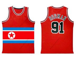 Custom Nordkorea Dennis Rodman #91 Baskettröja Röd Storlek S-4XL Valfritt namn och nummer Toppkvalitetströjor