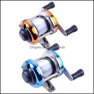 Sport all'aria aperta Mini metallo lancio delle esche Mulinello da spinning Pesca sul ghiaccio Pesce Ruota idraulica Baitcast Roller con linee Mulinelli da baitcasting Drop Deliv