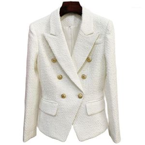 Casacos femininos 2021 outono estilo ocidental pesado duplo peito áspero tweed woolen blazer para mulher